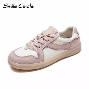 Женская повседневная обувь из натуральной кожи с круглым носком на шнуровке, модные удобные кроссовки 35 розовый