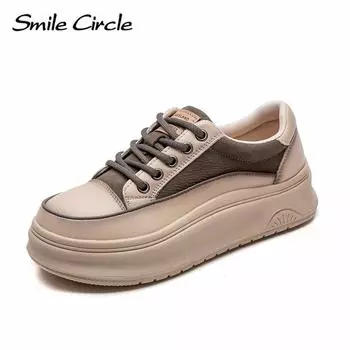 Женская повседневная обувь из натуральной кожи с круглым носком, увеличивающая рост, обувь на толстой подошве, модная удобная обувь на плоской подошве 35 серый