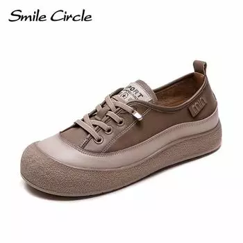 Женская повседневная обувь из натуральной кожи с круглым носком на шнуровке, модные удобные кроссовки 35