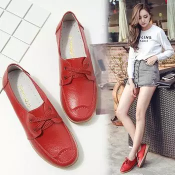 Женская повседневная обувь из натуральной кожи, мокасины со шнуровкой, круглый носок, резиновая подошва, туфли-лодочки, балетки женские, ретро, балетки на плоской подошве89 4 белый