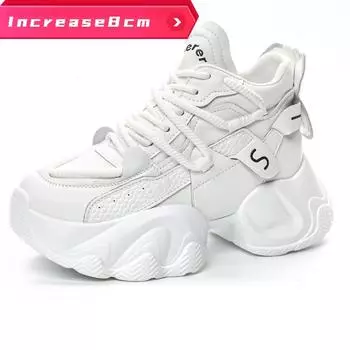 Женская повседневная обувь из натуральной кожи, очень толстая обувь на платформе 8 см, женские модные кроссовки на танкетке, массивная обувь, летняя обувь для скейтборда 37