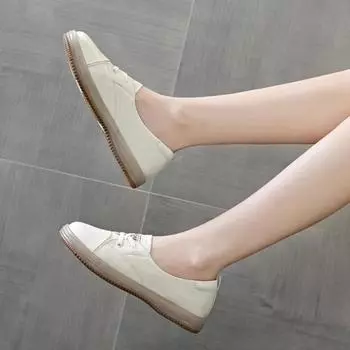 Женская повседневная обувь из натуральной кожи большого размера, весенние вулканизированные туфли, женские туфли для скейтбординга, осенние маленькие белые кроссовки 35 бежевый