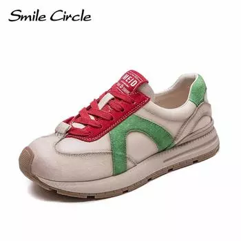 Женская повседневная обувь из натуральной кожи с круглым носком на шнуровке, модные удобные кроссовки 35 красный