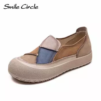 Женская повседневная обувь из натуральной кожи с круглым носком, кроссовки без застежек, модные удобные туфли на плоской подошве 35 красный