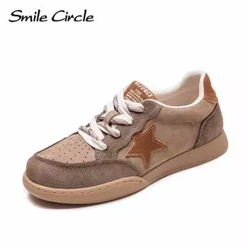 Женская повседневная обувь из натуральной кожи с круглым носком на шнуровке, модные удобные кроссовки 35 коричневый