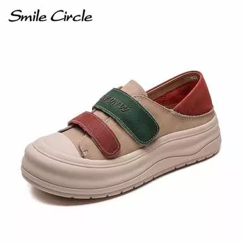 Женская повседневная обувь из натуральной кожи с круглым носком, увеличивающая рост, обувь на толстой подошве, модная удобная обувь на плоской подошве 35 красный