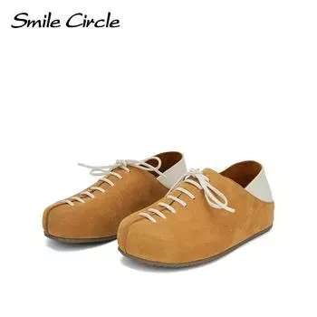 Женская повседневная обувь из натуральной кожи с круглым носком и шнуровкой на плоской подошве, модная удобная повседневная обувь 35 коричневый