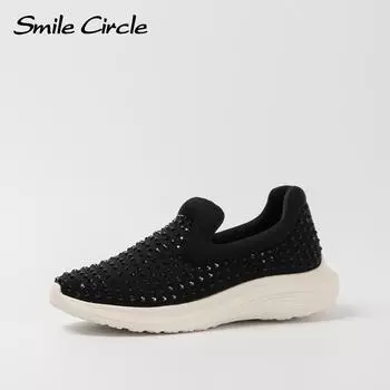 Женская повседневная обувь из ткани со стразами, толстые туфли без застежек, модные удобные кроссовки 35 бежевый