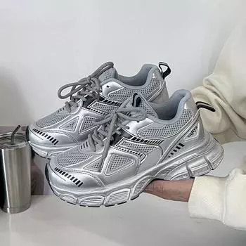 Женская повседневная обувь, летние брендовые дизайнерские кроссовки на танкетке серебристого цвета, кроссовки на платформе, женская обувь для ходьбы на открытом воздухе, вулканизированная обувь 35