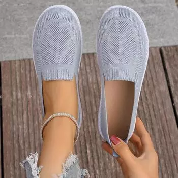 Женская повседневная обувь, летние однотонные кроссовки без застежек, женская модная сетчатая дышащая повседневная обувь, нескользящие мокасины для ходьбы на плоской подошве 36 бежевый
