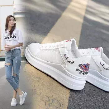 Женская повседневная обувь Лето 2024 Весна Женская обувь Модные вышитые дышащие полые женские кроссовки на шнуровке yui89 4