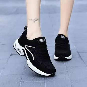 Женская повседневная обувь, модные дышащие прогулочные туфли на плоской подошве с сеткой, женские кроссовки 2024, спортивная вулканизированная обувь, белая женская обувь 36 черный белый