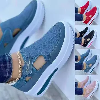 Женская повседневная обувь. Модные туфли на плоской подошве с круглым носком. Женские туфли на одинарной подошве. Летающая тканая дышащая сетчатая обувь на толстой подошве. Спортивная обувь для бега на открытом воздухе. 35 красный