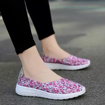 Женская повседневная обувь Мягкая плетеная обувь ручной работы Модная скользящая легкая женская обувь Удобная высококачественная женская обувь на плоской подошве для отдыха 4.5 фиолетовый