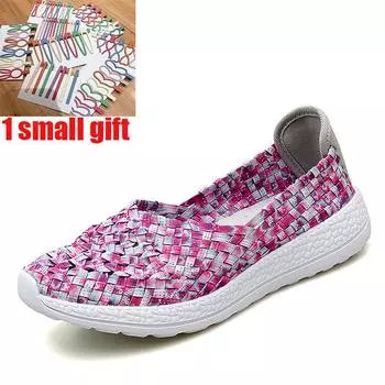 Женская повседневная обувь Мягкая плетеная обувь ручной работы Модная скользящая легкая женская обувь Удобная высококачественная женская обувь на плоской подошве для отдыха 4.5 фиолетовый