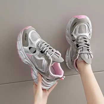 Женская повседневная обувь на шнуровке, модная обувь на платформе, женские кроссовки из кожи и сетки, вулканизированная обувь, тренд 2024 года, Zapatos De Mujer 35 чёрный