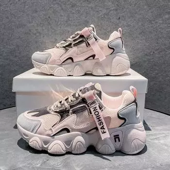 Женская повседневная обувь на толстой подошве, дышащая спортивная обувь, повседневные кроссовки, кроссовки 35 бежевый