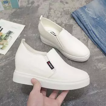 Женская повседневная обувь на высоком каблуке, женские кроссовки на танкетке, обувь для отдыха на платформе, дышащая, увеличивающая объем, обувь 2024 4 белый