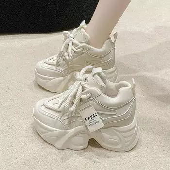 Женская повседневная обувь Одиночные туфли Новые дышащие сетчатые туфли для папы на платформе с толстой подошвой, увеличивающие рост Модные спортивные туфли 35 хаки