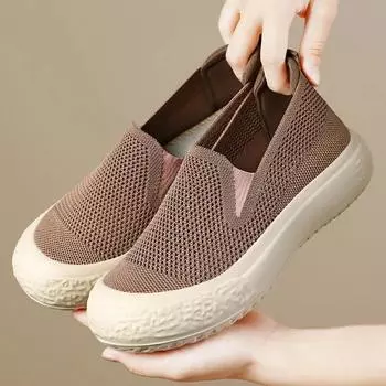 Женская повседневная обувь осень 2024 года, мягкая подошва, неглубокий носок, плоская обувь, толстая подошва, дышащая сетчатая нескользящая обувь для ходьбы Zapatos 36 бежевый