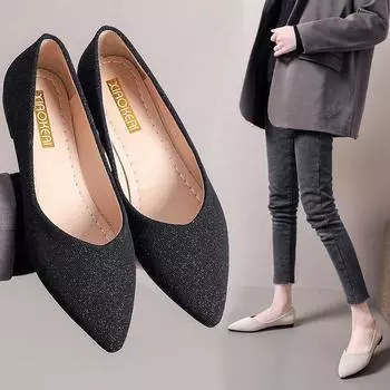 Женская повседневная обувь с острым носком и неглубоким темпераментом, обувь на плоской подошве 40 чёрный