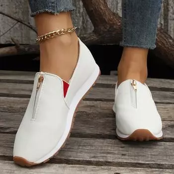 Женская повседневная обувь с застежкой-молнией спереди, остроконечная эластичная женская обувь с плоской подошвой 35 темно-синий