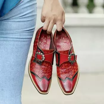 Женская повседневная обувь смешанного цвета в этническом стиле в стиле ретро, мягкая женская лоскутная обувь 37 красный