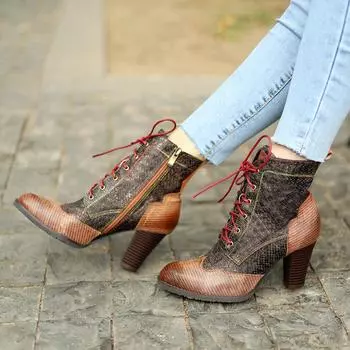 Женская повседневная обувь смешанного цвета в этническом стиле в стиле ретро, мягкая женская лоскутная обувь 36 темно-коричневого