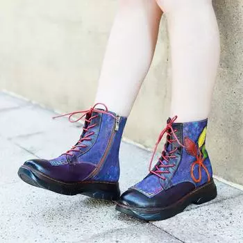 Женская повседневная обувь смешанного цвета в этническом стиле в стиле ретро, мягкая женская лоскутная обувь 37 фиолетовый