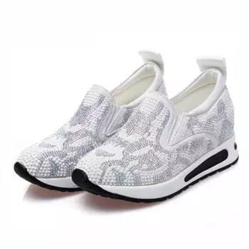 Женская повседневная обувь со стразами, кроссовки на платформе, увеличивающие рост 35 чёрный