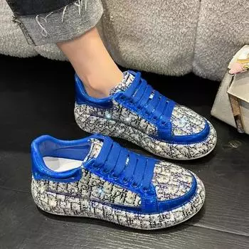 Женская повседневная обувь со стразами, модная обувь с инкрустацией из бриллиантов, модная универсальная спортивная обувь на толстой подошве для вечеринок 35 чёрный