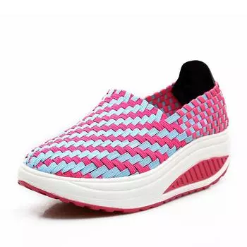 Женская повседневная обувь, увеличивающая рост, плетеная обувь ручной работы, модная скользящая женская обувь высокого качества, женская обувь на плоской подошве для отдыха 4.5 розовый