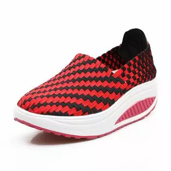 Женская повседневная обувь, увеличивающая рост, плетеная обувь ручной работы, модная скользящая женская обувь высокого качества, женская обувь на плоской подошве для отдыха 4.5 розовый