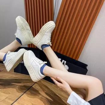 Женская повседневная обувь в черно-белых тонах, универсальная обувь для сноуборда, женская белая обувь, увеличивающая рост, толстая подошва, немецкие кроссовки 35 чёрный