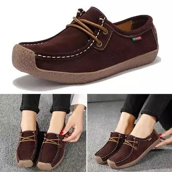 Женская повседневная обувь, замшевые кожаные кроссовки на плоской подошве, мокасины на шнуровке, женская обувь, модные лоферы 37 чёрный