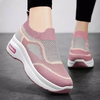 Женская повседневная обувь Zapatillas Mujer Дышащие вязаные кроссовки Женские туфли на плоской платформе Slip-on Vulcanize Shoes Chaussure Femme 36 жёлтый