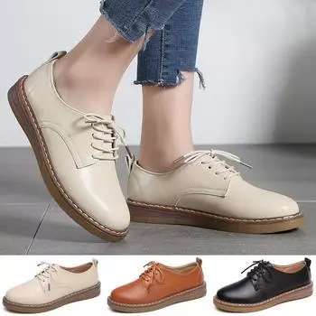 Женская повседневная обувь Женская кожаная обувь Женская удобная рабочая обувь на шнуровке 34 чёрный