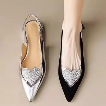 Женская повседневная обувь Женская мода плоские сандалии с украшением в виде сердца с острым носком Женская офисная обувь повседневные сандалии Zapatillas Mujer 35 чёрный