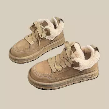 Женская повседневная обувь Зимние ботинки Осень и зима Новая мода ретро плюшевые утепленные хлопковые ботинки на толстой подошве Термоботинки 35