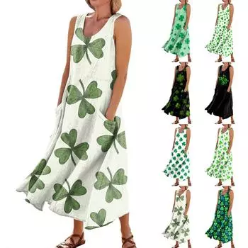 Женская повседневная одежда Comfort St. Карманное платье без рукавов с принтом ко Дню Святого Патрика L