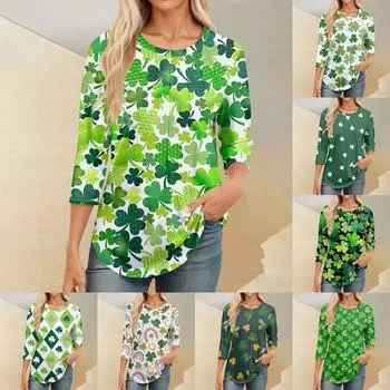 Женская повседневная одежда Hundred St. Топ Patrick s Round Neck Slim с семью рукавами XXL