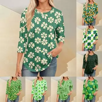 Женская повседневная одежда Hundred St. Топ Patrick s Round Neck Slim с семью рукавами L