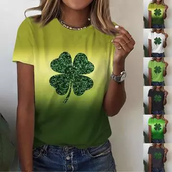 Женская повседневная одежда. Рубашка с принтом ко Дню Святого Патрика Футболки с короткими рукавами Туника ко Дню святого Валентина L