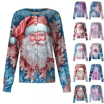 Женская повседневная одежда с длинным рукавом и рождественским принтом, кардиган, верхняя одежда, униформа XXL