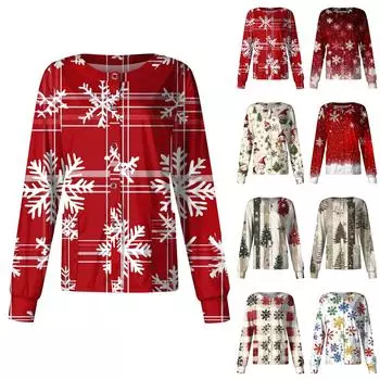 Женская повседневная одежда с длинным рукавом и рождественским принтом, кардиган, верхняя одежда, униформа L бежевый