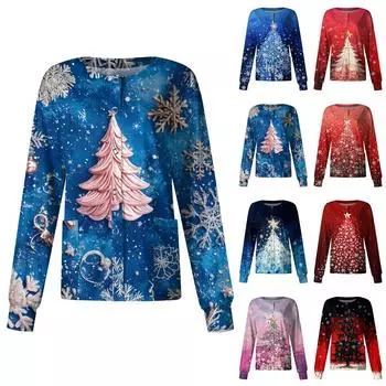 Женская повседневная одежда с длинным рукавом и рождественским принтом, кардиган, верхняя одежда, униформа XXXXL синий