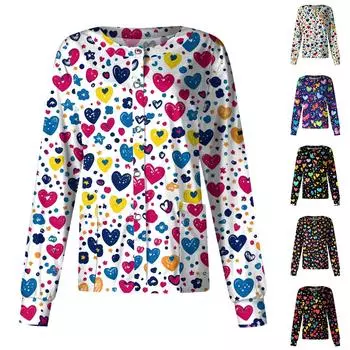 Женская повседневная одежда с длинным рукавом и принтом «Любовь ко Дню святого Валентина», кардиган, верхняя одежда, униформа XXXL чёрный
