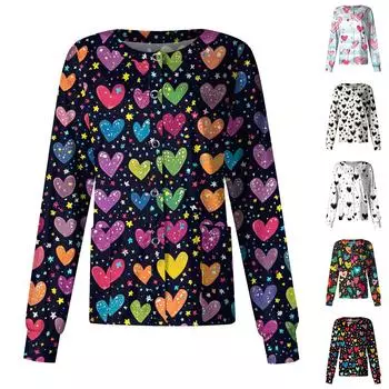 Женская повседневная одежда с длинным рукавом и принтом «Любовь ко Дню святого Валентина», кардиган, верхняя одежда, униформа XXXXL