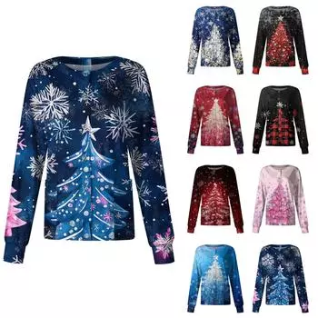 Женская повседневная одежда с длинным рукавом и рождественским принтом, кардиган, верхняя одежда, униформа XXXXXL синий