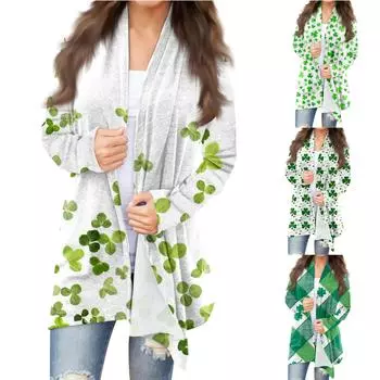 Женская повседневная одежда с длинными рукавами St. Женский кардиган с принтом ко Дню Святого Патрика и верхнее пальто L